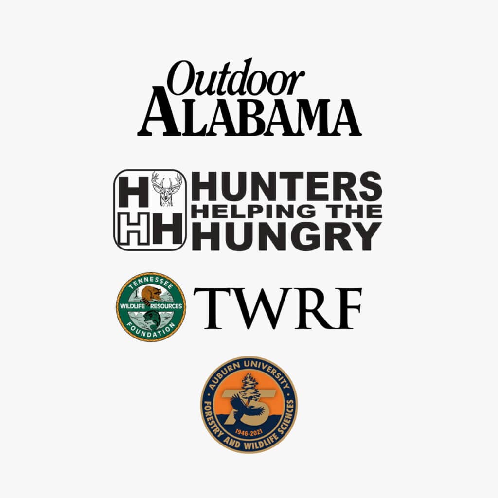 Outdoor Alabama, Hunters Helping The Hungry, TWRF and Auburn University Forestry and Wildlife Sciences logos